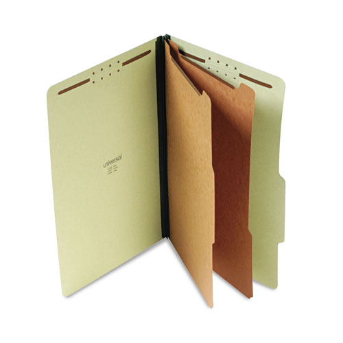 Six--Section Pressboard Classification Folders, 2 Dividers, Legal Size, Green, 10/Box