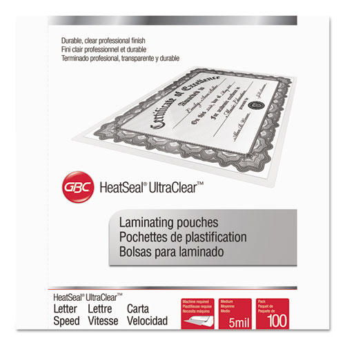 GBC® UltraClear Thermal Laminating Pouches, 5 mil, 9" x 11.5", Gloss Clear, 100/Box