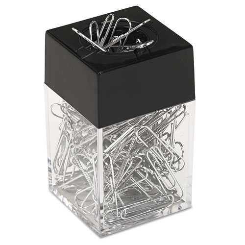 Image of Universal® Paper Clips With (1) Magnetic-Top Desktop Dispenser, #1, Smooth, Silver, 100 Clips/Pack, 12 Packs/Box