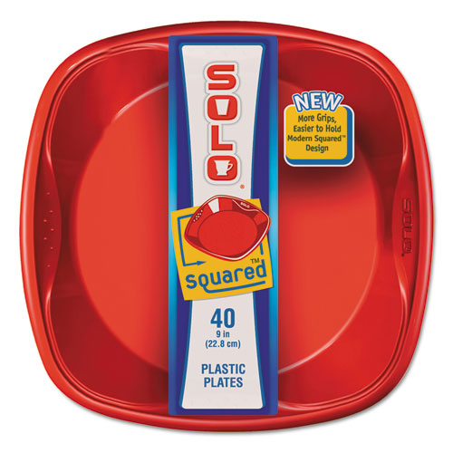 Solo Squared Plastic Dinnerware, Plate, 9 X 9, Red/blue, 40/pack, 8 Pack/carton
