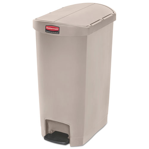 Rubbermaid® Commercial Streamline Resin Step-On Container, End Step Style, 13 gal, Polyethylene, Beige