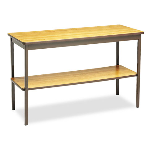 Utility Table with Bottom Shelf, Rectangular, 48w x 18d x 30h, Oak/Brown | by Plexsupply