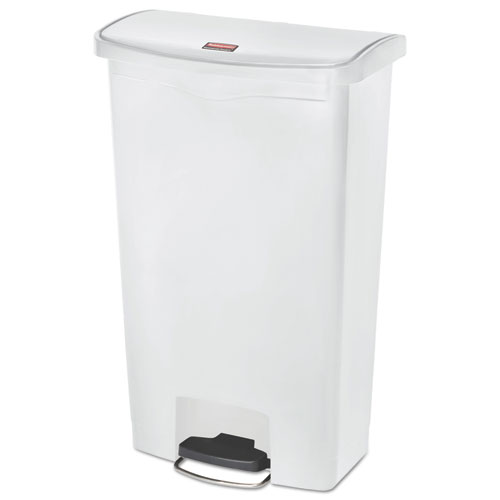 Slim Jim Resin Step-On Container, Front Step Style, 18 gal, Polyethylene, White