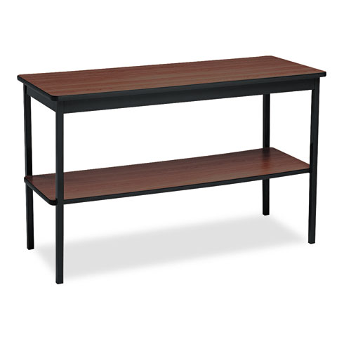 Utility Table with Bottom Shelf, Rectangular, 48w x 18d x 30h, Walnut/Black | by Plexsupply