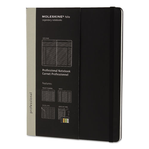 Professional Notebook, Hardcover, 1 Subject, Narrow Rule, Black Cover, 9.75 x 7.5, 192 Sheets