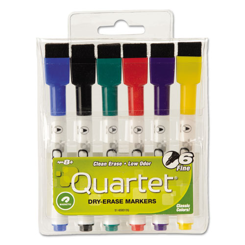 Quartet® Low-Odor ReWritables Dry Erase Mini-Marker Set, Fine Point, Classic, 6/Set