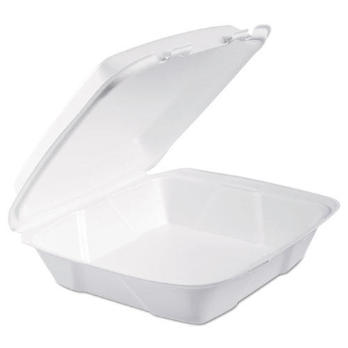 Foam Hinged Lid Containers, 9.375 x 9.375 x 3, White, 200/Carton | by Plexsupply
