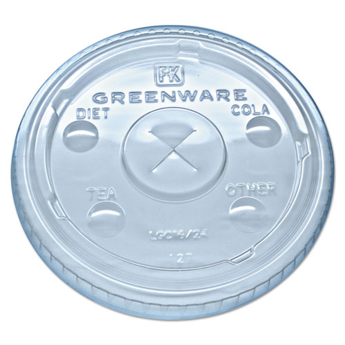 Greenware Cold Drink Lids, Fits 16 oz, 18 oz, 24 oz Cups, X-Slot, Clear, 1,000/Carton