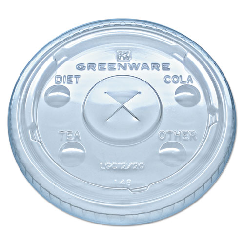 Image of Greenware Cold Drink Lids, Fits 9 oz Old Fashioned Cups, 12 oz Squat Cups, 20 oz Cups Clear, 1,000/Carton