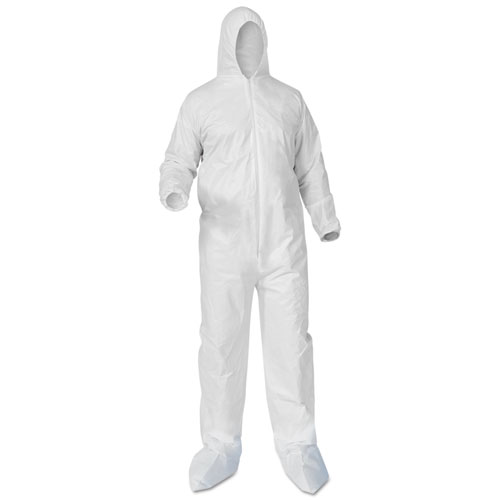 KleenGuard™ A35 Liquid and Particle Protection Coveralls, Zipper Front, Hood/Boots, Elastic Wrists/Ankles, 4X-Large, White, 25/Carton