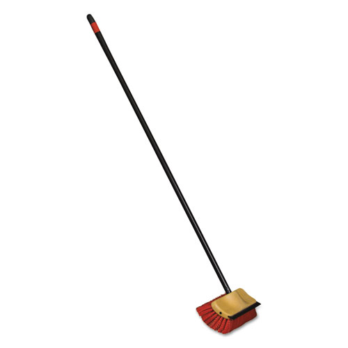 Image of Bi-Level Floor Scrub Brush, Red Polypropylene Bristles, 10" Brush, 54" Black Metal Handle, 6/Carton