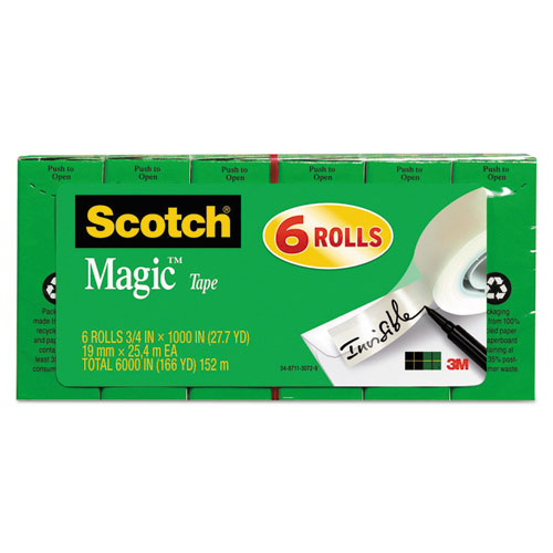 Scotch® Magic Tape Refill, 3/4" x 1000", 1" Core, Clear, 6/Pack
