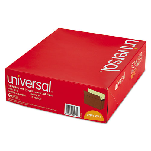 Universal® Redrope Expanding File Pockets, 5.25" Expansion, Letter Size, Redrope, 10/Box