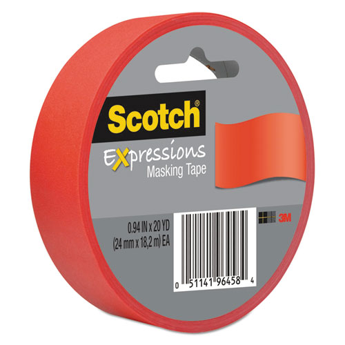 Scotch® Expressions Masking Tape, 3" Core, 0.94" x 20 yds, Primary Red