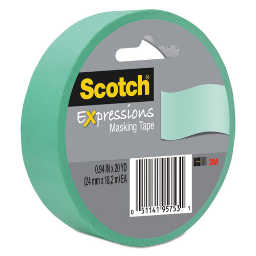Scotch® Expressions Masking Tape, 3" Core, 0.94" x 20 yds, Mint Green