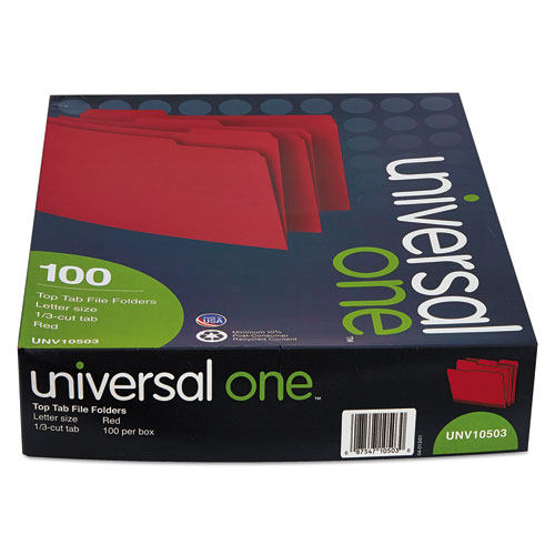 Image of Deluxe Colored Top Tab File Folders, 1/3-Cut Tabs: Assorted, Letter Size, Red/Light Red, 100/Box