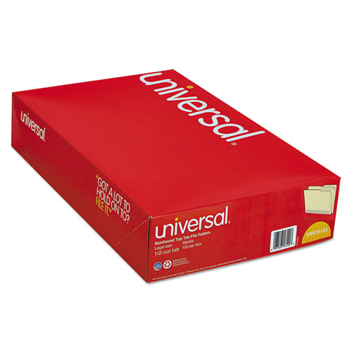 Image of Universal® Double-Ply Top Tab Manila File Folders, 1/2-Cut Tabs: Assorted, Legal Size, 0.75" Expansion, Manila, 100/Box