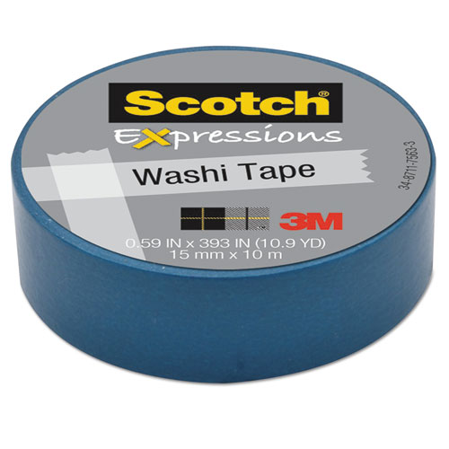 Image of Scotch® Expressions Washi Tape, 1.25" Core, 0.59" X 32.75 Ft, Blue