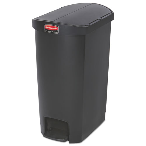 Rubbermaid® Commercial Streamline Resin Step-On Container, End Step Style, 13 gal, Polyethylene, Black