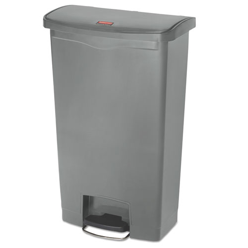 Slim Jim Resin Step-On Container, Front Step Style, 18 gal, Polyethylene, Gray