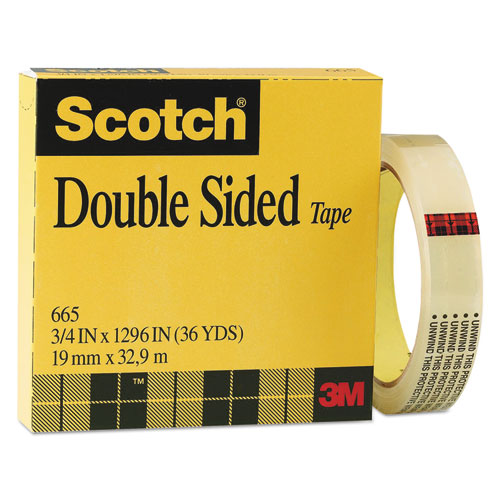 Double-Sided Tape, 3" Core, 0.75" x 36 yds, Clear