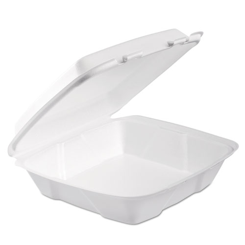 Foam Hinged Lid Container, 1-Comp, 9 x 9 2/5 x 3, White, 100/Bag, 2 Bag/Carton | by Plexsupply