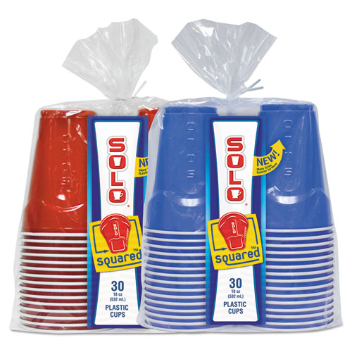 Solo Squared Plastic Party Cups, 18 Oz, Red & Blue