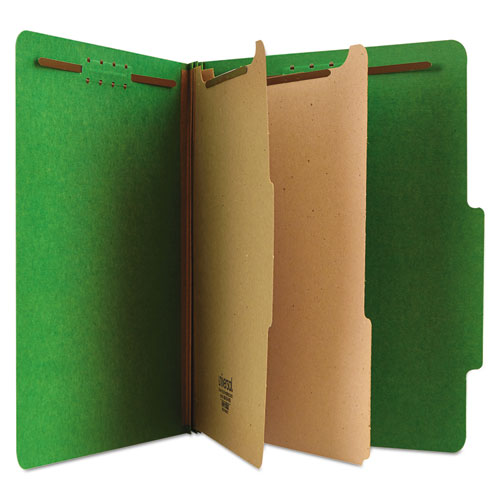Image of Bright Colored Pressboard Classification Folders, 2" Expansion, 2 Dividers, 6 Fasteners, Letter Size, Emerald Green, 10/Box