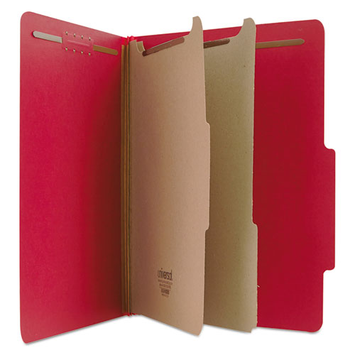 Image of Bright Colored Pressboard Classification Folders, 2" Expansion, 2 Dividers, 6 Fasteners, Letter Size, Ruby Red, 10/Box