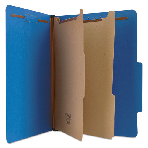 Image of Bright Colored Pressboard Classification Folders, 2" Expansion, 2 Dividers, 6 Fasteners, Letter Size, Cobalt Blue, 10/Box