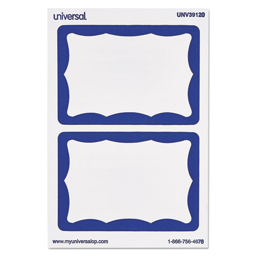Image of Border-Style Self-Adhesive Name Badges, 3 1/2 x 2 1/4, White/Blue, 100/Pack