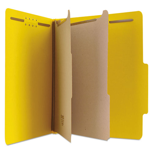Image of Bright Colored Pressboard Classification Folders, 2" Expansion, 2 Dividers, 6 Fasteners, Letter Size, Yellow Exterior, 10/Box