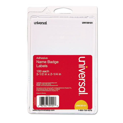 Universal® Plain Self-Adhesive Name Badges, 3 1/2 X 2 1/4, White, 100/Pack