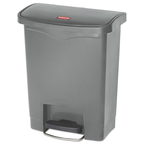 Rubbermaid® Commercial Streamline Resin Step-On Container, Front Step Style, 8 gal, Polyethylene, Gray