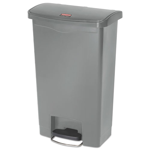 Slim Jim Resin Step-On Container, Front Step Style, 13 gal, Gray