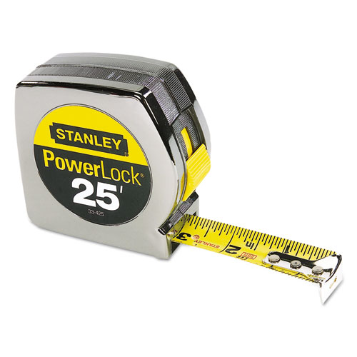 Stanley® Powerlock II Power Return Rule, 1" x 25 ft, Chrome/Yellow