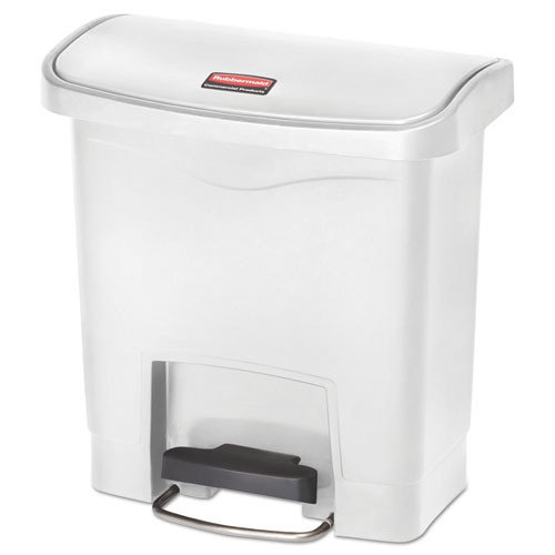 Slim Jim Resin Step-On Container, Front Step Style, 4 gal, Polyethylene, White