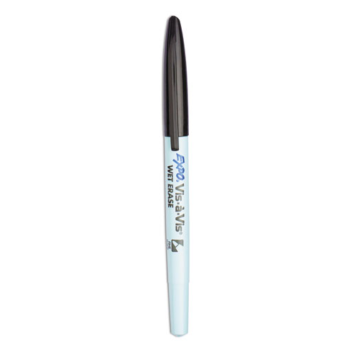 Image of Expo® Vis-A-Vis Wet Erase Marker, Fine Bullet Tip, Black, Dozen
