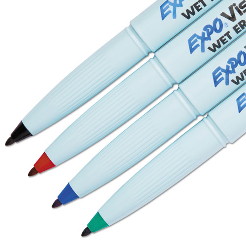 Image of Expo® Vis-A-Vis Wet Erase Marker, Fine Bullet Tip, Assorted Colors, 4/Set