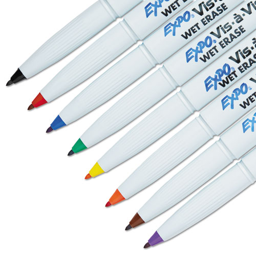 Image of Expo® Vis-A-Vis Wet Erase Marker, Fine Bullet Tip, Assorted Colors, 8/Set