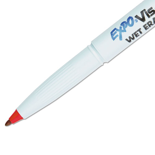 Image of Expo® Vis-A-Vis Wet Erase Marker, Fine Bullet Tip, Red, Dozen