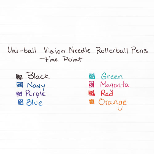 VISION Needle Stick Roller Ball Pen, Fine 0.7mm, Blue Ink, Silver Barrel, Dozen
