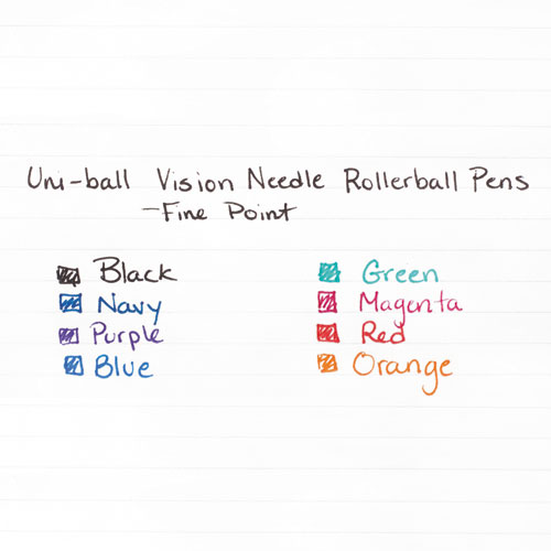 VISION Needle Stick Roller Ball Pen, Fine 0.7mm, Assorted Ink, Silver Barrel, 8/Set