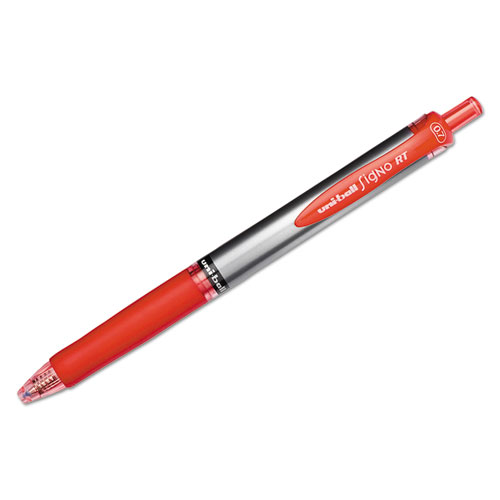 Signo Retractable Gel Pen, 0.7mm, Red Ink, Red/Metallic Barrel, Dozen