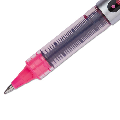 VISION Stick Roller Ball Pen, Fine 0.7mm, Passion Pink Ink, Gray Barrel, Dozen