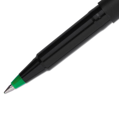 Stick Roller Ball Pen, Micro 0.5mm, Green Ink, Black Matte Barrel, Dozen