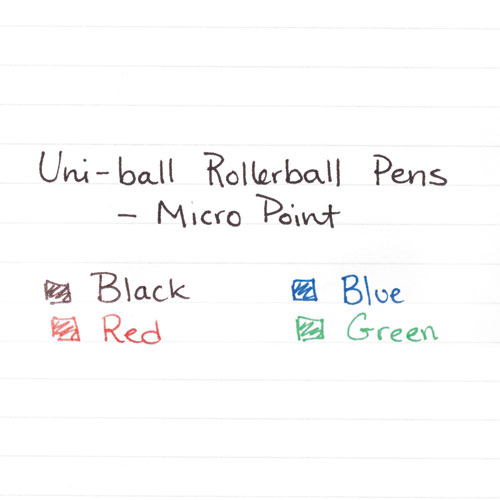 Stick Roller Ball Pen, Micro 0.5mm, Green Ink, Black Matte Barrel, Dozen