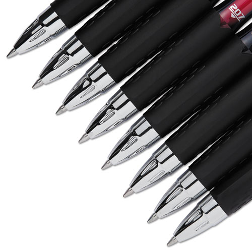 Signo 207 Retractable Gel Pen, Medium 0.7mm, Assorted Ink, Black Barrel, 8/Set