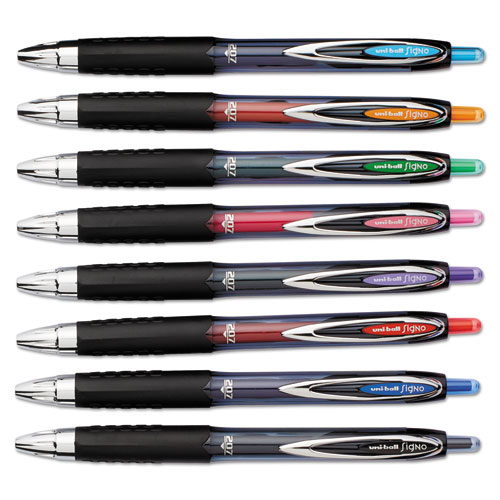 Signo 207 Retractable Gel Pen, Medium 0.7mm, Assorted Ink, Black Barrel, 8/Set