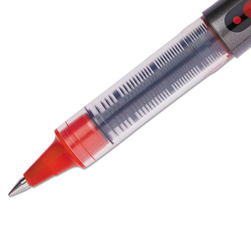 VISION Stick Roller Ball Pen, Micro 0.5mm, Red Ink, Gray/Red Barrel, Dozen